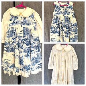 Vintage Girls Cotton 2 Piece Dress Pinafore Toile Spring Exceptional Quality